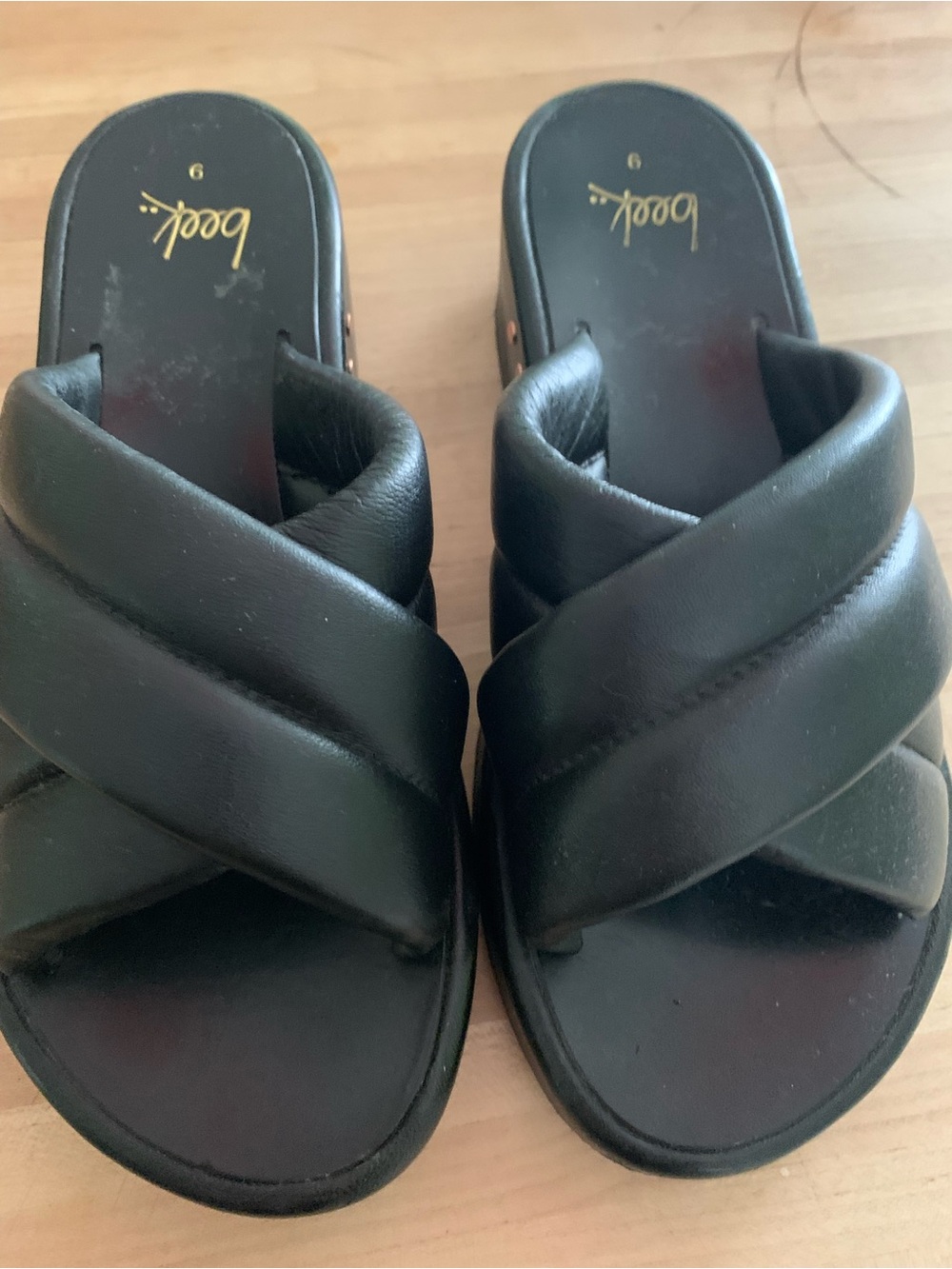 Beek Black Crisscross Slide Leather Sandals